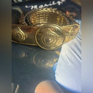 Vintage Gold Metal Fish Scale Elastic Belt 90s Disco Era Size Medium Large